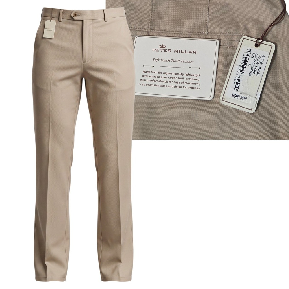 Peter Millar Trousers Mens 32 Khaki Soft Touch Twill Pima Cotton 32x36